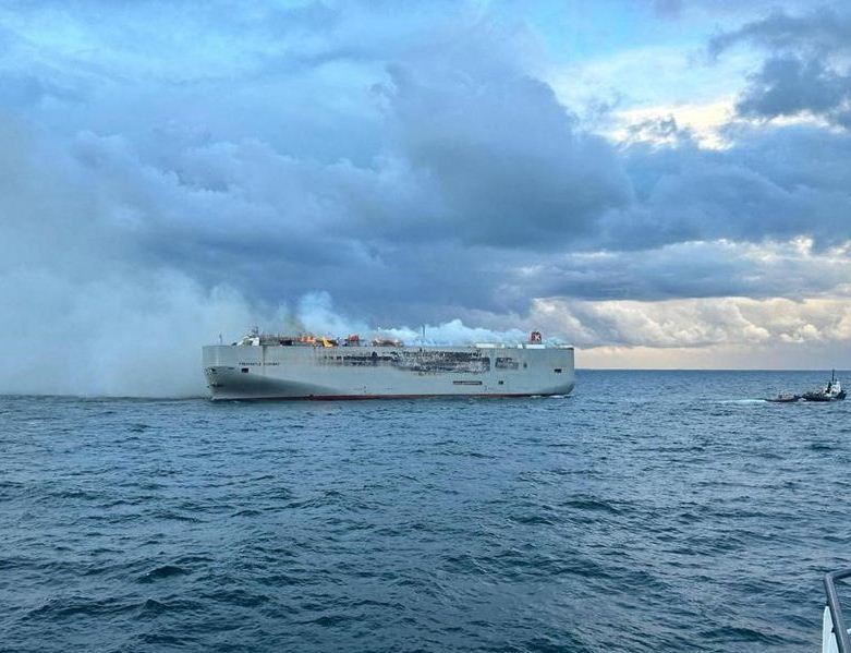 ship carrying cars burns dutch coast